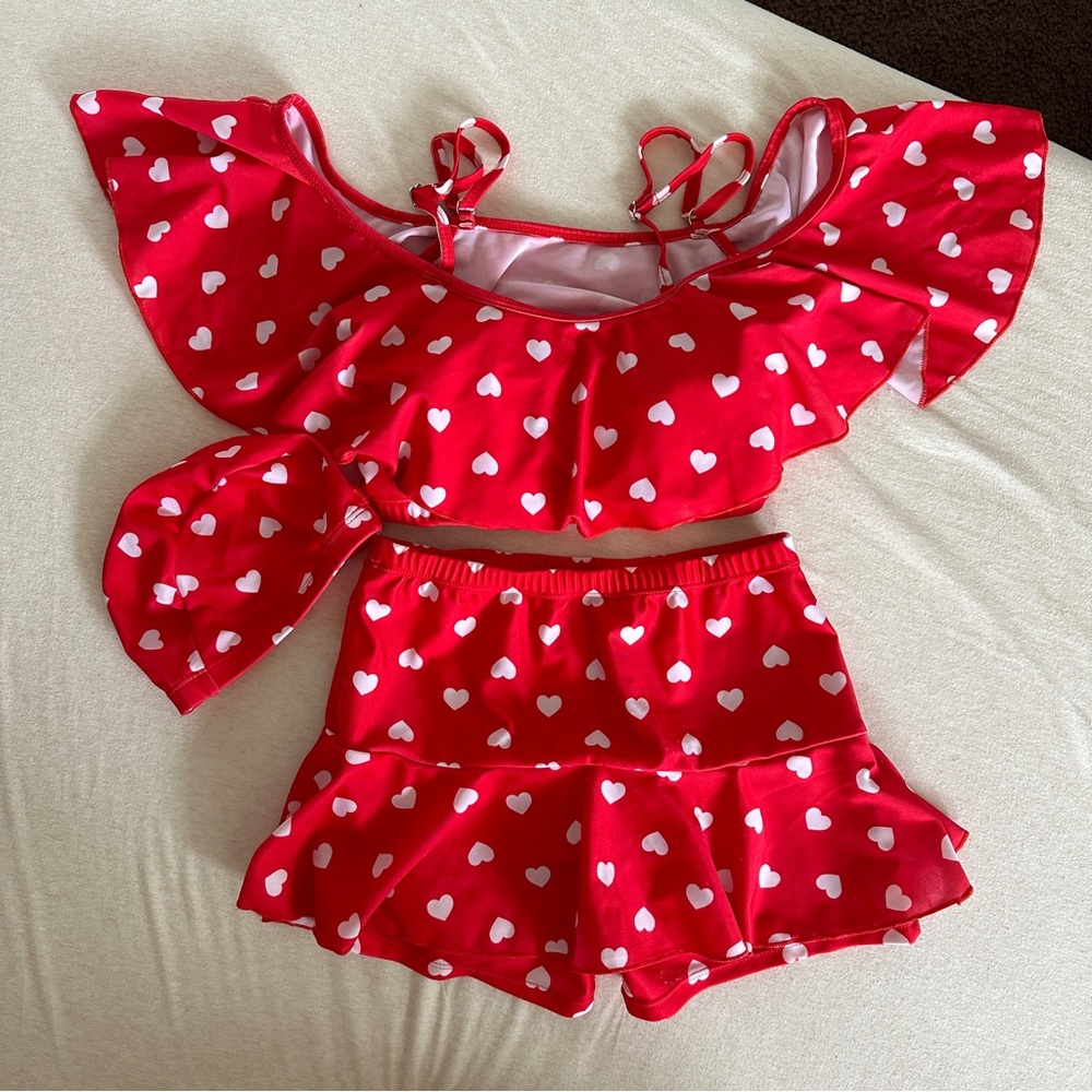 Adjustable Padded 2-piece Red Heart Shape Swim Suit